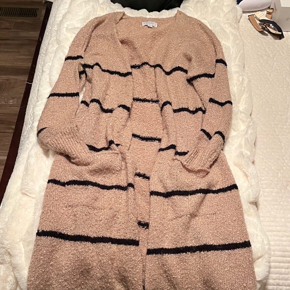 Mud Pie Beige and Black Striped Cardigan